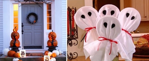 halloweenska výzdoba vnútri mimo tekvice maľujúca duchov
