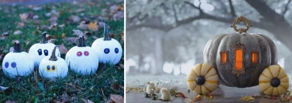 záhradná halloween dekorácia biely tekvicový kočiar