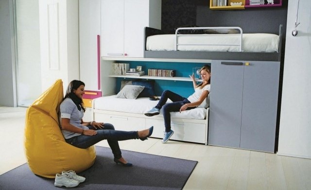 nápady na dizajn nábytku miestnosť pre mládež dievčenský puf žltý