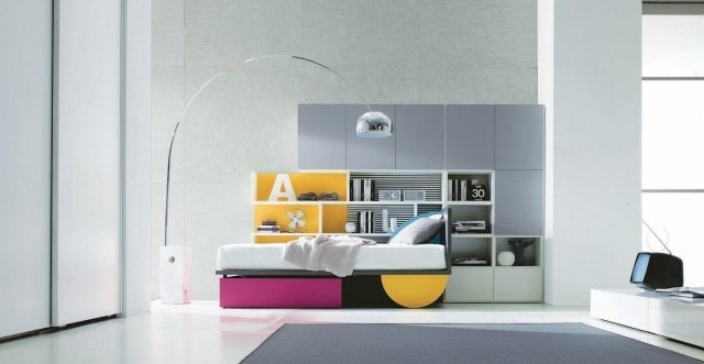 nápady moderný dizajn miestnosti dievčatá izbová lampa sivé skrinky