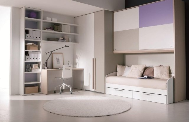 dizajn miestnosti dievča teenager farby stôl stôl posteľ okrúhly koberec