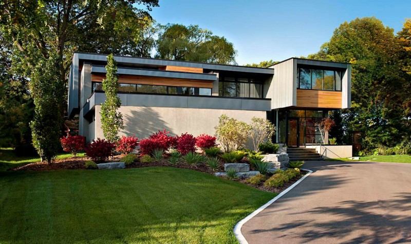 dizajn predzáhradky-kamene-rastliny-červené-listy-pútavé