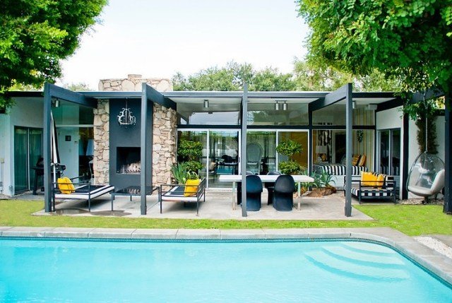 dizajn terasy-hliníkový rám-vonkajší krb-bazén