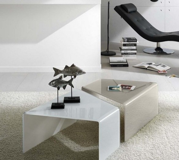 dizajnové konferenčné stolíky biely béžový tvar skla