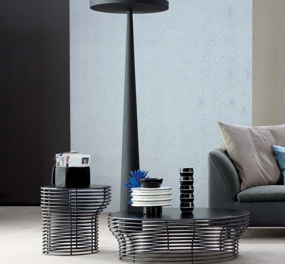 dizajnový konferenčný stolík bočný stôl okrúhly čierny kov