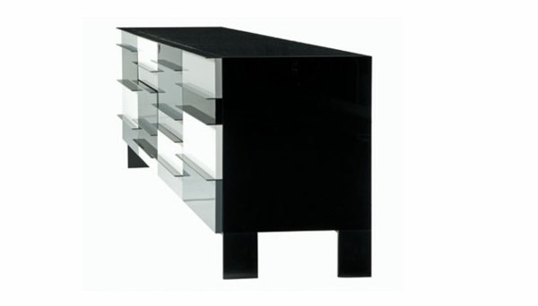 šedobiely bufetový moderný nábytok do obývačky