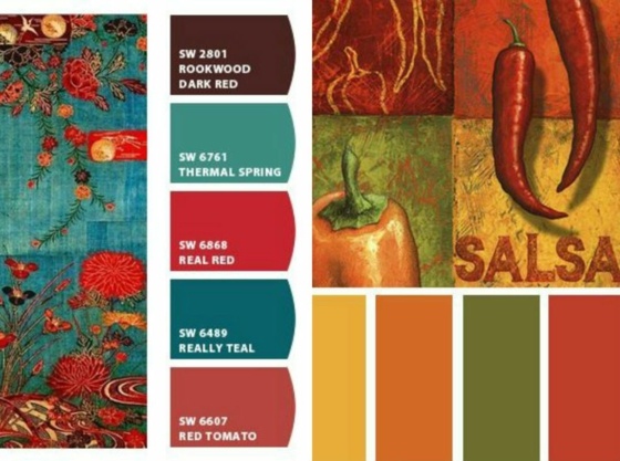 Inšpirácia zelenina a korenie rastliny farba na stenu červeno-zeleno-modré tóny