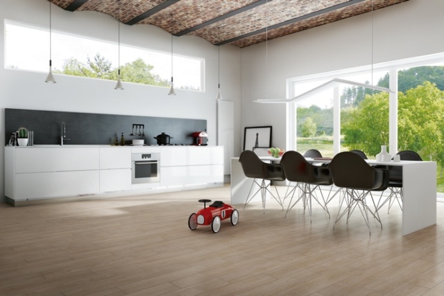 jedálenský kút-kuchyňa-podlaha-dlažba-drevená optika-svetlo