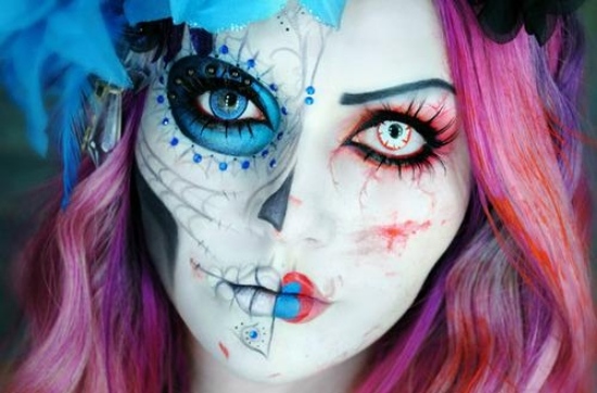 ružovo modrý halloween líčiť nápady ženy ružovo modré nápady na make -up na halloween pre ženy