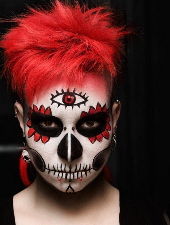 červené akcenty halloween líčiť nápady ženy červené akcenty nápady na make -up na halloween pre ženy