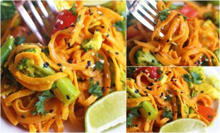 Recepty na večeru s nízkym obsahom histamínu Kurkuma kuracie mäso miešané s rezancami zo sladkých zemiakov