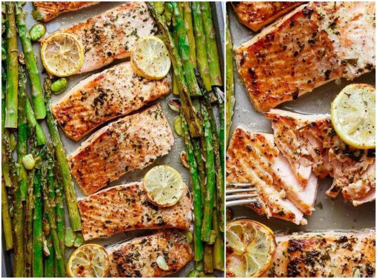 Špargľa a losos z podnosu