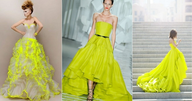 Neónová žltá k celým šatám alebo ako akcent pre odvážne nevesty