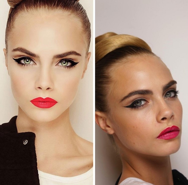 čierne očné linky a červené pery pre modré oči jarné líčenie-očná linka-červené pery