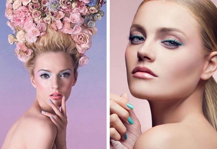 Líčenie očí v ružovej a modrej na jar Nápady na jarné líčenie-jemná ružovo-modrá-mäta