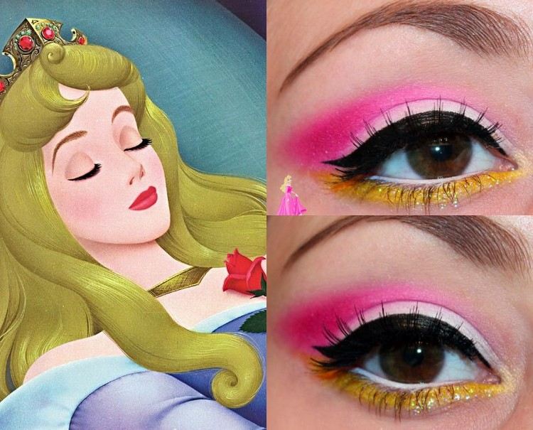 Myšlienka líčenia Šípkovej Ruženky v jemných ružových odtieňoch Haloween-Make-up-Šípková Ruženka-Disney-Princezné-Očné tiene