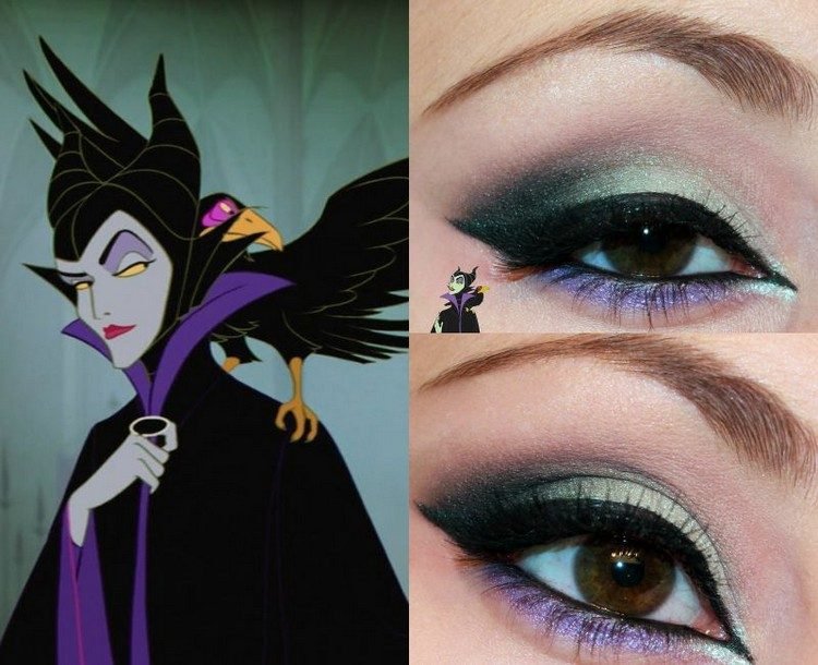 Halloween makeup Makeficient - oči vo fialovej a zelenej farbe Halloween-Make-up-Účesy-Disney-Villain-Víla-Maleficient