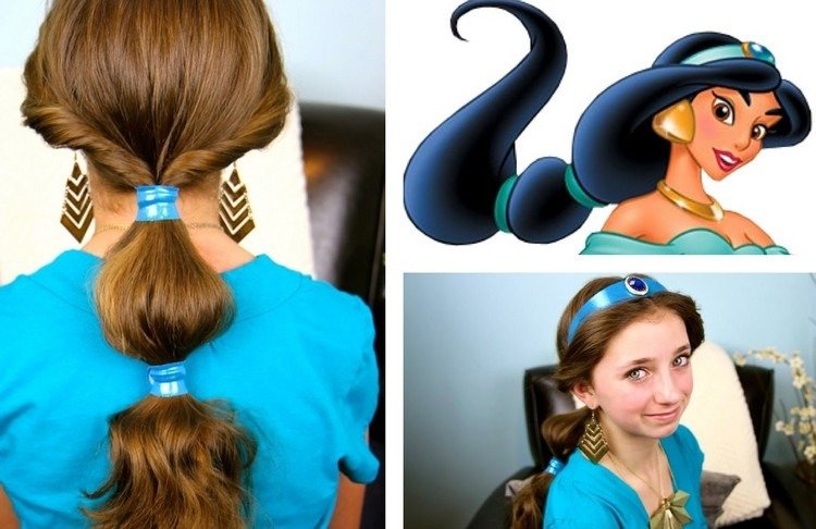 Vytvorte si účes Jasmine na Halloween sami - nápady Účesy s make-upom na Halloween- jazmínové detské vlasy