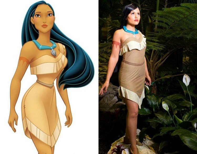 Pocahontas nápad na líčenie a oblečenie - Disney Princesses Účesy s make -upom na Halloween Účes s make -upom Pocahontas