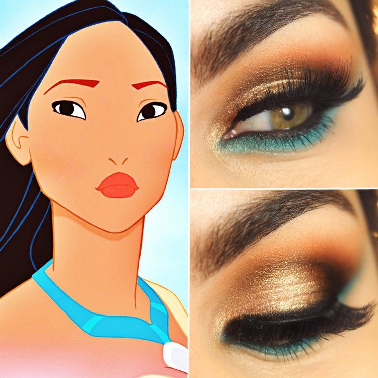 Pocahonta je nápad na make-up na Halloween, aby sa obliekol ako princezná Disney Účesy s make-upom na Halloween-líčenie očí Pocahontas