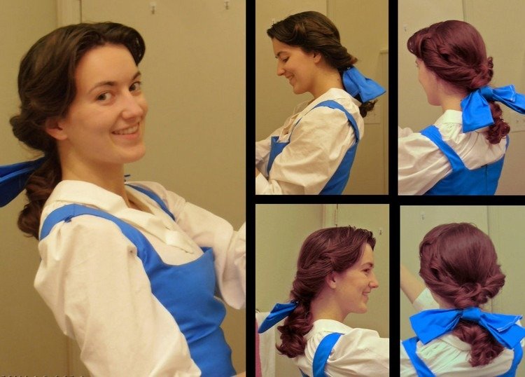 Vytvorte si vlastný účes Belle s mašličkou - vrkočom Halloween-Make-up-Účesy-Belle-Disney-Princezné-návod