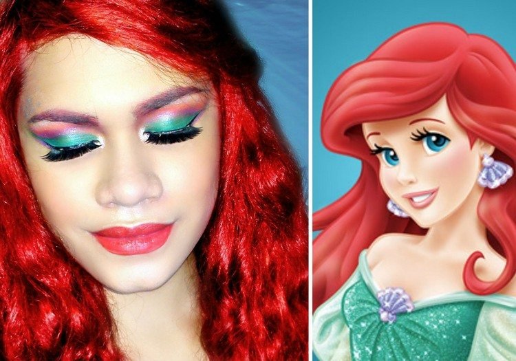 Nápad na líčenie morskej panny Ariel - Disney princezné Halloween-makeup-účesy-Ariel-Disney-princezné