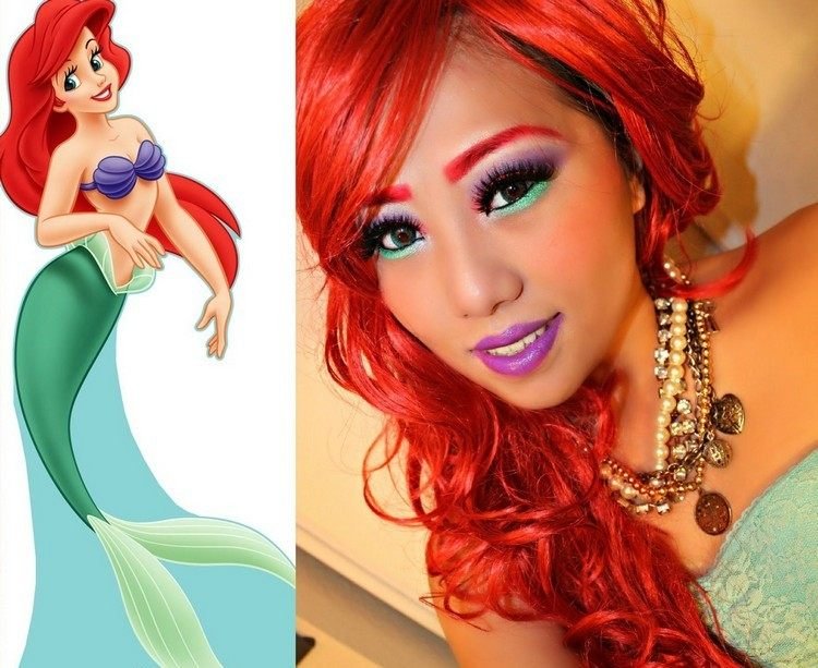 Líčenie a účes Disney Princess Ariel Halloween-makeup-účesy-Disney-princezná-ryšavé vlasy-Ariel
