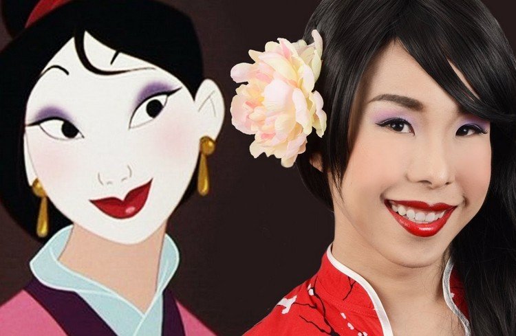 Nápad na make-up Disney Princess Mulan na Halloween Halloween-makeup-účesy-purpurové-očné tiene-nápady