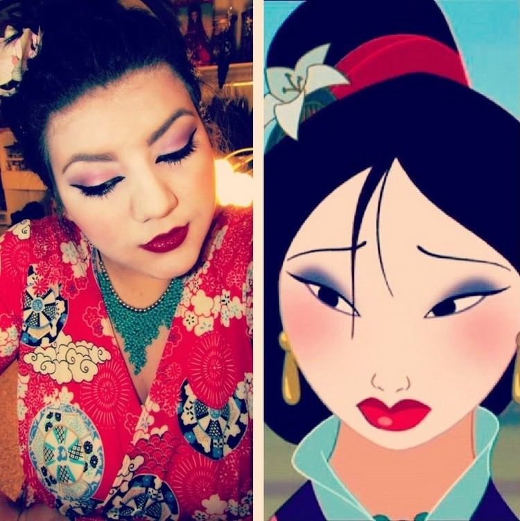 Disney Princess Mulan - naneste fialové očné tiene Halloween make -up účesy Mulan Oči Pery