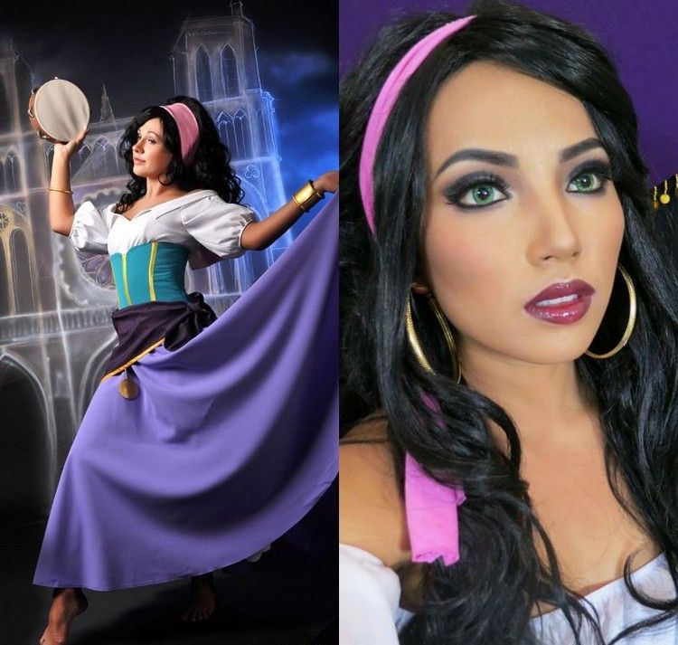 Esmeralda nápad na líčenie - nalíčte sa čiernymi kajalovými mačacími očami Halloween-Make-up-Účesy-Esmeralda-Účes-make-up