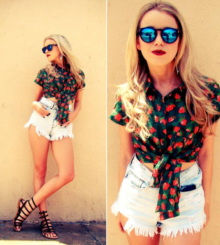 rifle-horúce nohavice-outfit-letné-košeľa-jahodová potlač-sandále-rímsky štýl