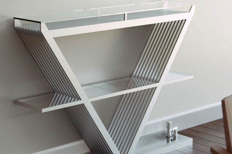 Oceľový radiátor Elixir so sklenenými policami od spoločnosti Aeon moderný-radiátor-elixír-aeon-sklenené-poličky-trojuholníkového tvaru