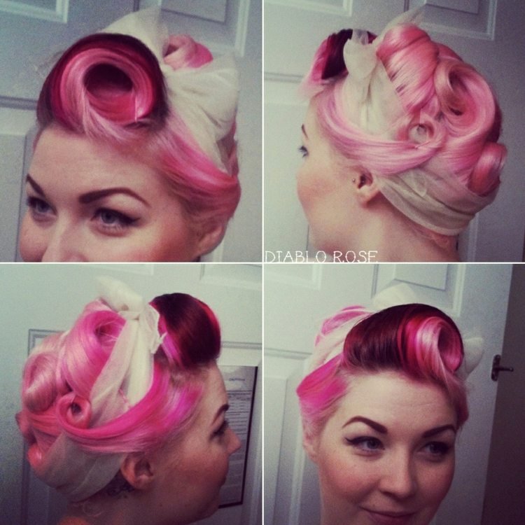 Nápad na účes pre odvážne dámy - ružová rockabilly farba účesy rockabilly ružové vlasy skvelé updo retro