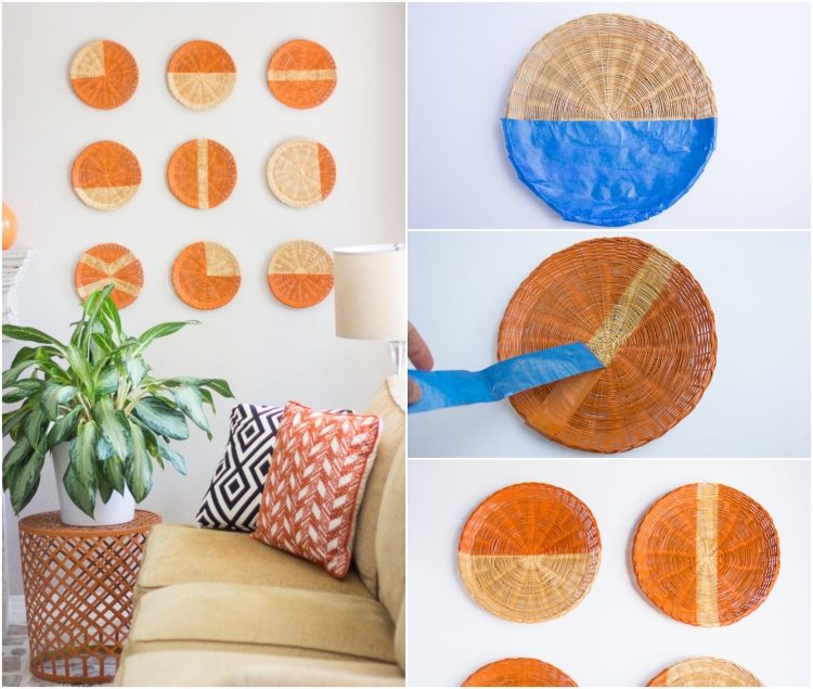 nápady na byt-vlastnoručne vyrobené-dekorácie na stenu-prútené-maľovanie na taniere