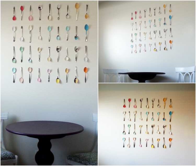 nápady na byt-vlastná výroba-dekorácia na stenu-lyžica-kuchyňa