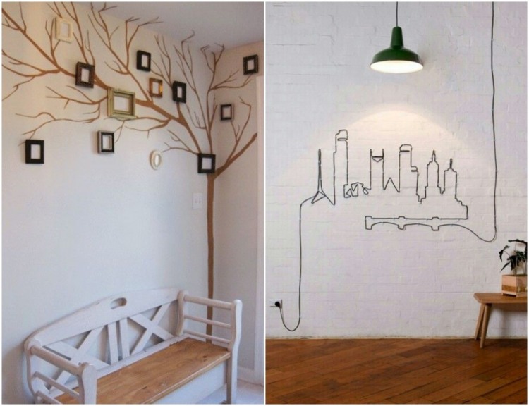 nápady na byt-vlastnoručne vyrobené-nástenné-dekorácie-rámy-obrazov-káble-panoráma mesta