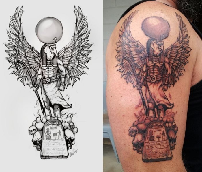 nápady na šablóny tetovania-staroegyptský boh slnka Re tetovanie-šablóny-nápady-egyptská-mytológia-re