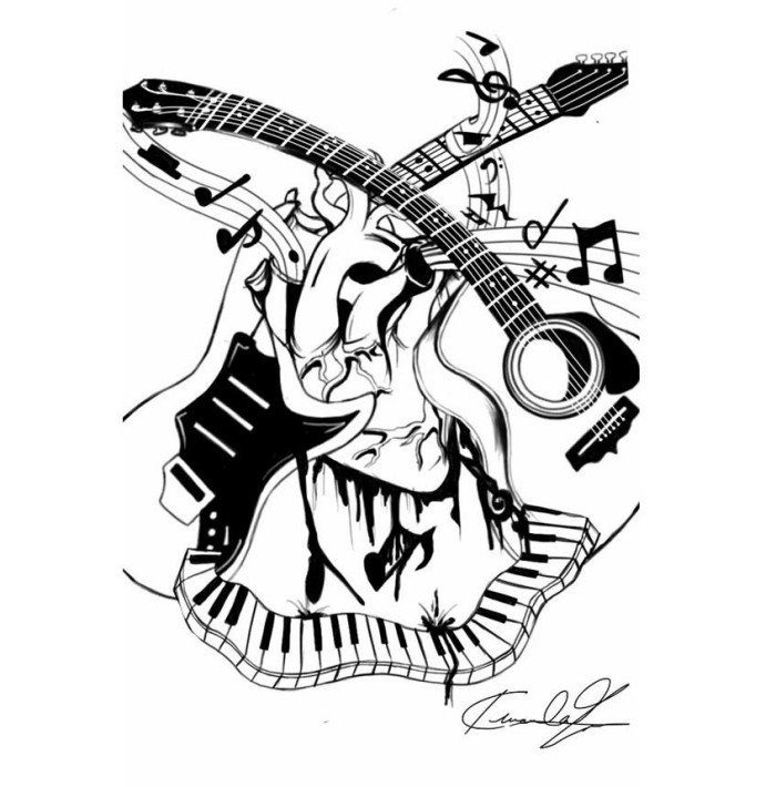 Tetovacie šablóny-hudobné motívy-abstraktné tetovanie-šablóny-nápady-motívy-hudobno-abstraktné