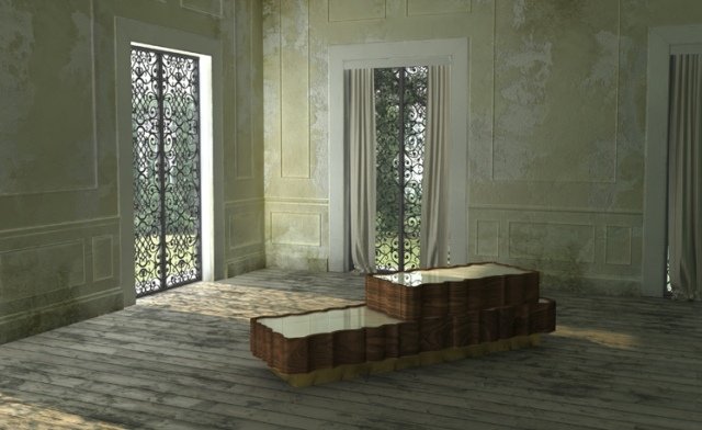 komody nápady dizajn drevo medený základ zásuvky IL PEZZO 1 mancante