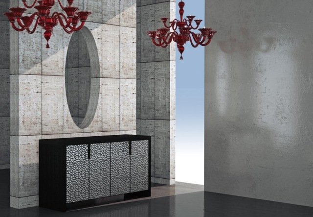 Príborník dizajn lesný vzor čiernych drevených buniek vpredu