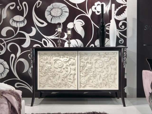 saraya komoda dizajn biela čierna kvetinové motívy elledue