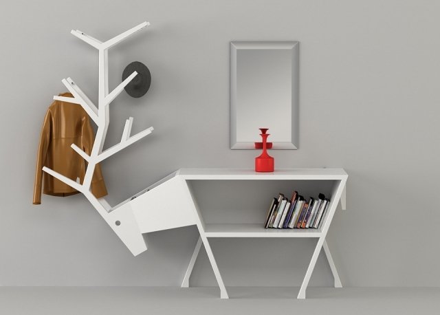 Vešiak na šaty, biela drevená chodba 888Design Deer Mehmet Zeki Gürkan