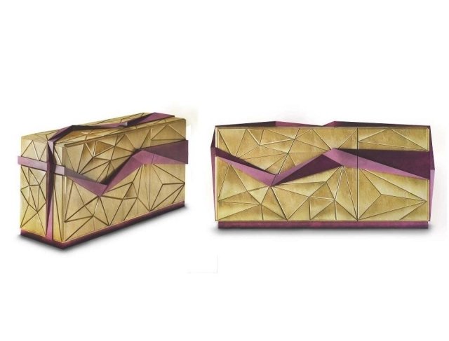 nádherný dizajn komody tusse fazetová predná časť zlatá fialová