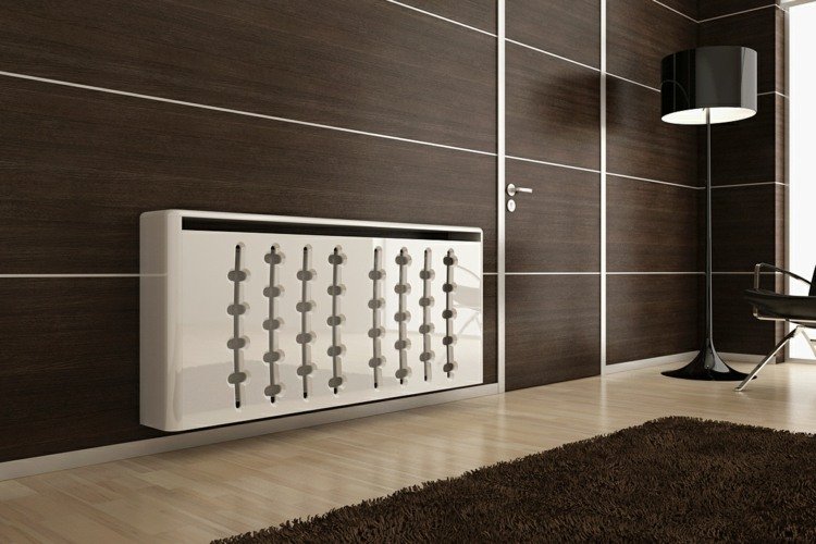 Bielo lakovaný kovový nápad nápady obklady radiátorov obklady stien moderné drevené laminátové podlahy