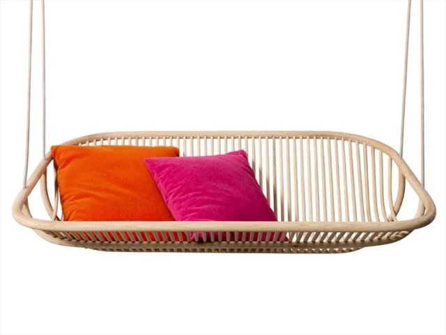 Závesné záhradné sedenie Drevené hojdacie sedadlo-dizajn Edward Van Vliet Závesné záhradné sedacie vankúše Drevený dizajn Edwarda Van Vliet