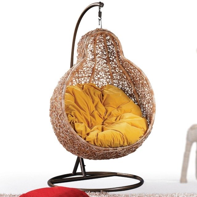 Závesné kreslo v tvare tekvice-ratanová vonkajšia-kolísková stolička vzhľad vtáčieho hniezda-balkónový nábytok-okrúhly Nábytok do kresla v tvare tekvice-ratanová záhradná-kolísková stolička vzhľad vtáčieho hniezda