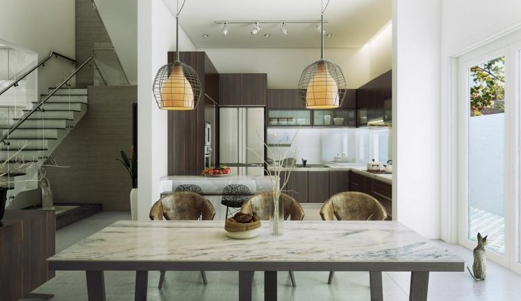 jedáleň-nábytok-dizajn-moderné-neutrálne-farby-obývačka-kuchyňa-dizajn-mramorový stôl