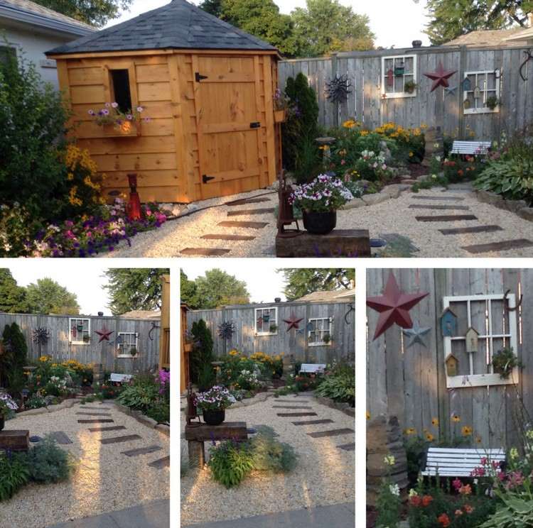 Gartenzaundeko so starými oknami a podávačom vtákov nápady-záhradná dekorácia-staré-okná-drevo-záhradná-plot-vtáčia búdka