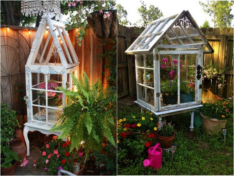 Vintage skleníky zo starých okien záhradné dekorácie-nápady-vinobranie-geaechshaus-staré-okná