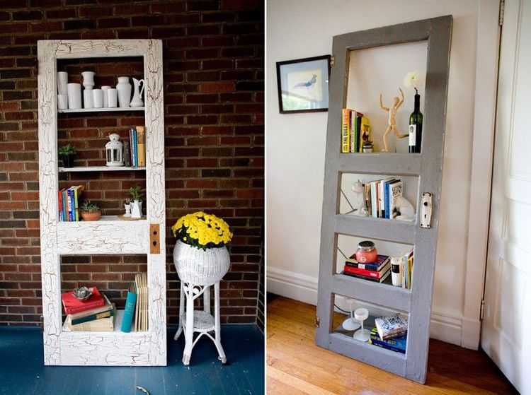 Police integrované za staré drevené dvere nápady-záhradná dekorácia-staré-dvere-integrujúce-police